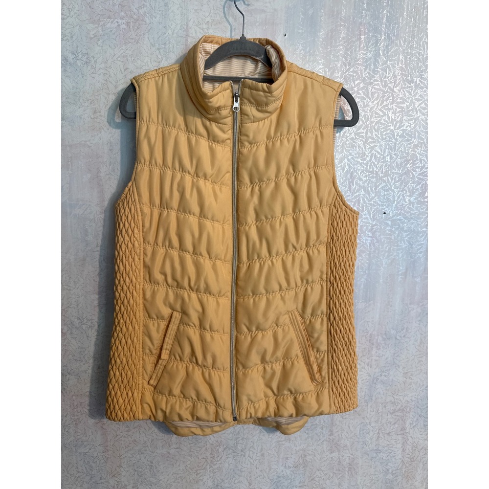 Christopher & Banks Yellow Quilted Puffer Vest Mock Neck Full Zip Size Medium